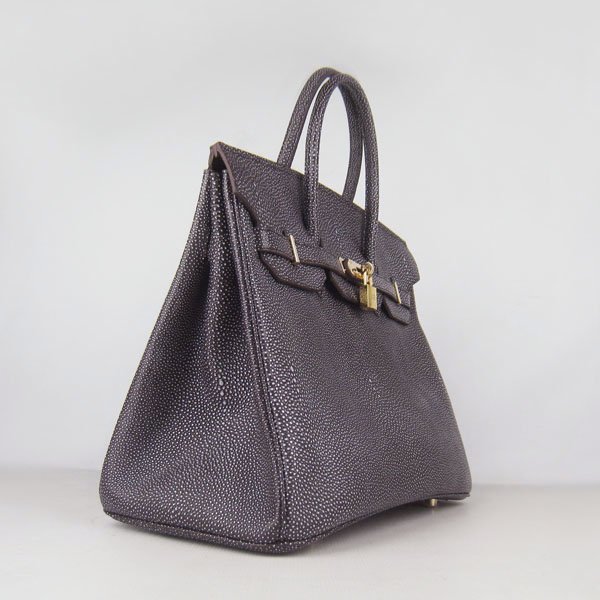 High Quality Fake Hermes Birkin 35CM Pearl Veins Leather Bag Dark Coffee 6089